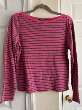 Lauren Ralph Lauren Pink and Green Striped Top